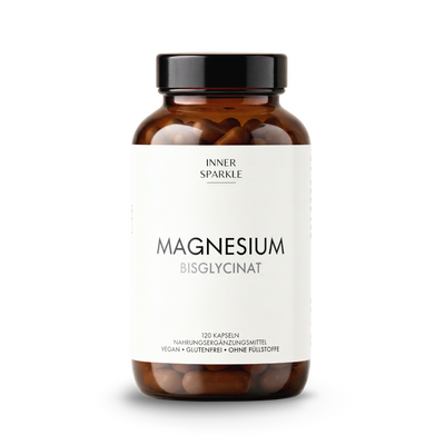 Magnesiumbisglycinat in einer Flasche mit 120 veganen Kapseln, frei von Füllstoffen und Zusatzstoffen.